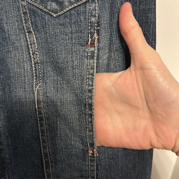 Beautiful cropped lightly distressed denim jacket. The Vampire diaries. PTP 19”. - Picture 6 of 16